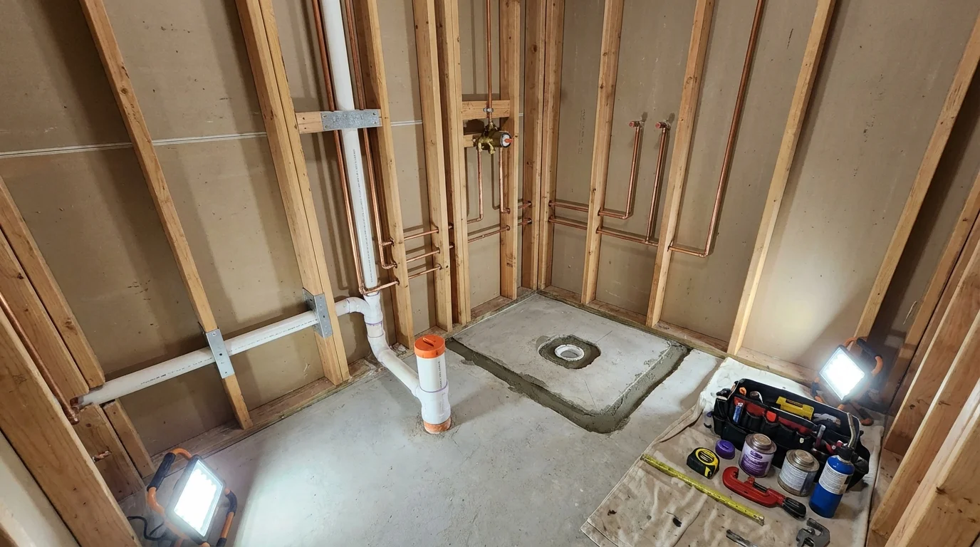 Bathroom rough-in plumbing during remodel by Johns Plumbing LLC in Yauco