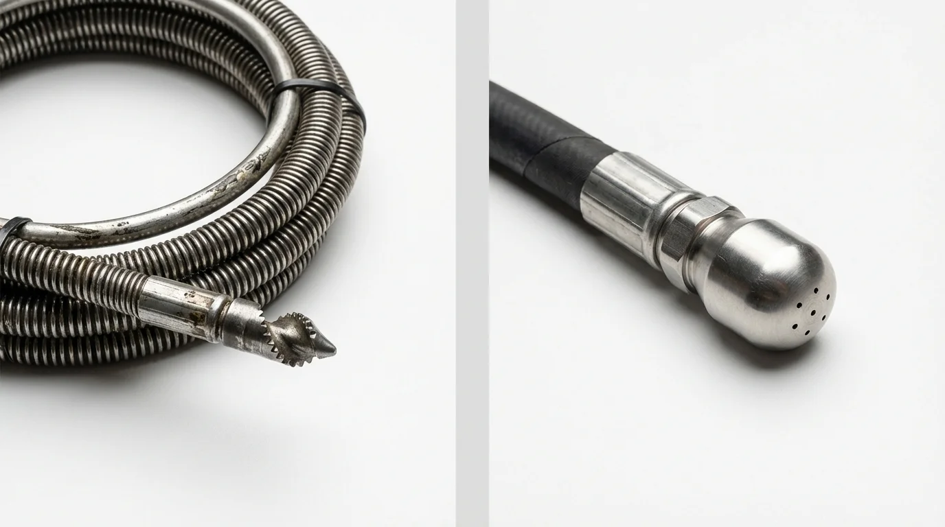 Drain snake cable and hydro jetting nozzle used for drain cleaning in Yauco, PR
