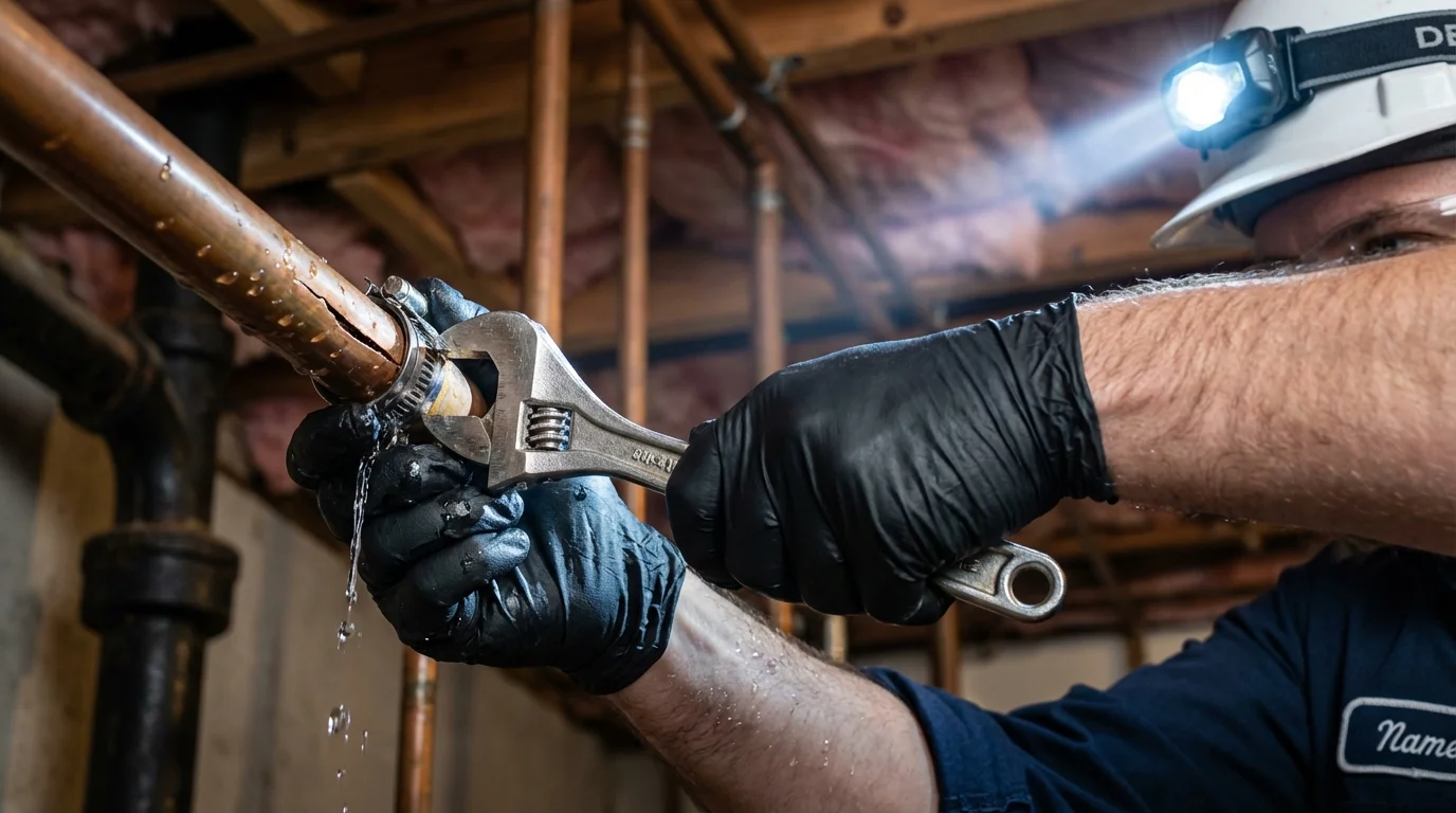 Emergency pipe clamp repair being performed by a Johns Plumbing LLC plumber in Yauco