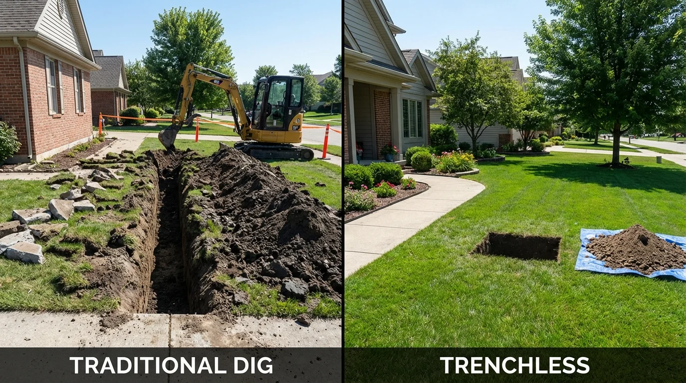 Trenchless sewer repair with minimal yard damage versus traditional excavation in Yauco, PR